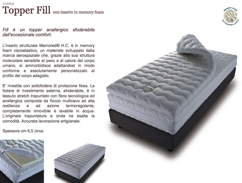 topper fill con inserto in memory foam